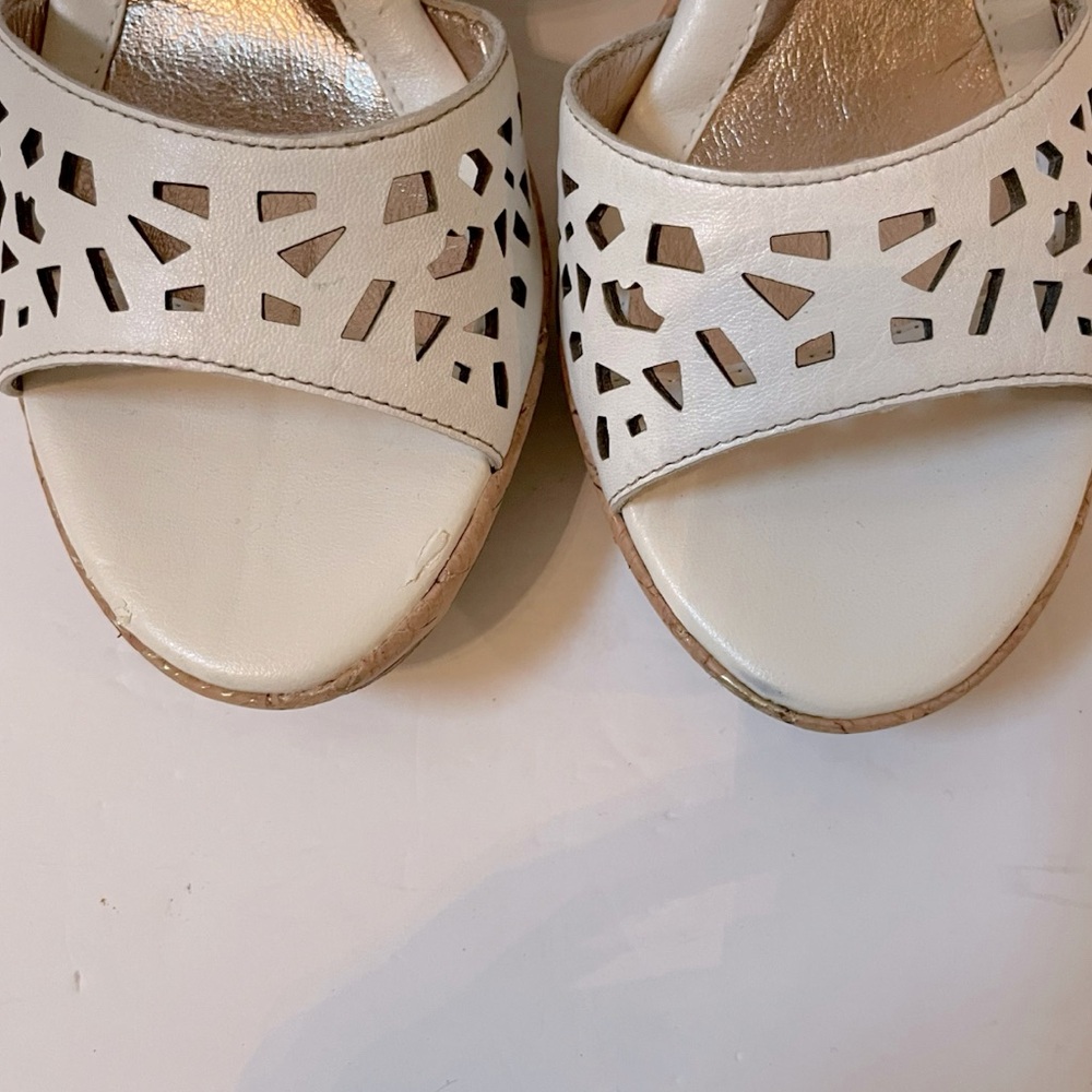 SOFFT White Leather Chunky Cork Heels Size 8.5 - Picture 4 of 10